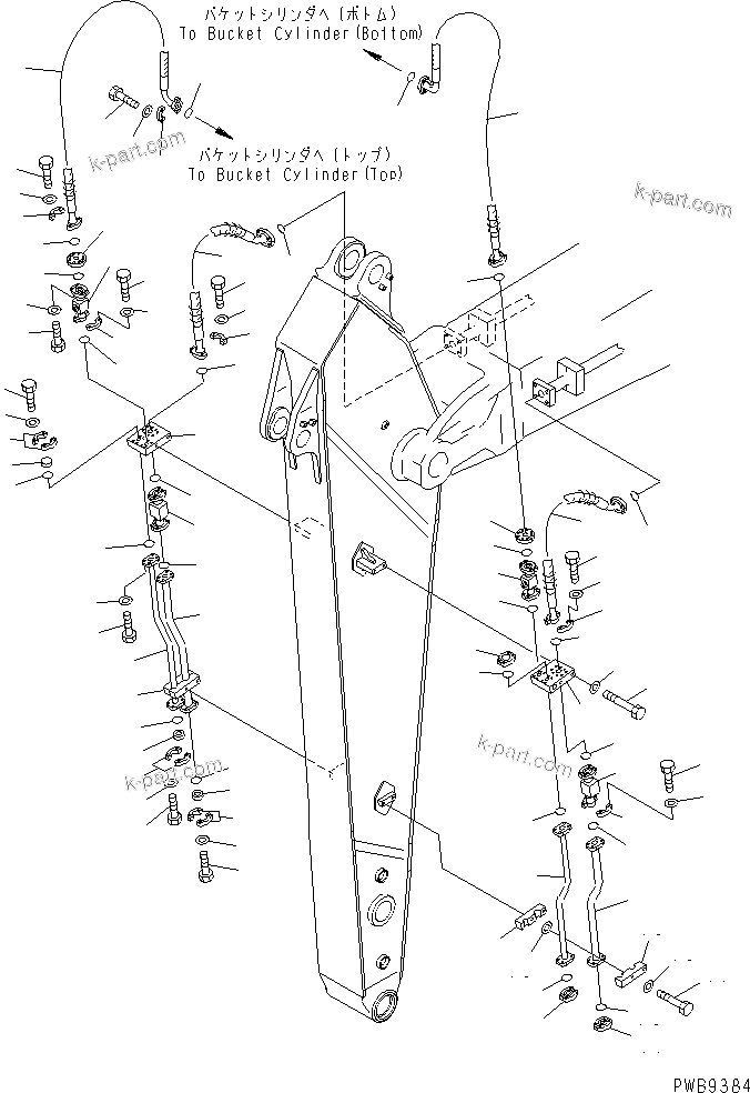 Komatsu parts book diagram for PC290LC-6K S/N K30001-UP: ARM (2.5M) (ADDITIONAL PIPING) (CLAMSHELL LINE)(#K30001-K34000)