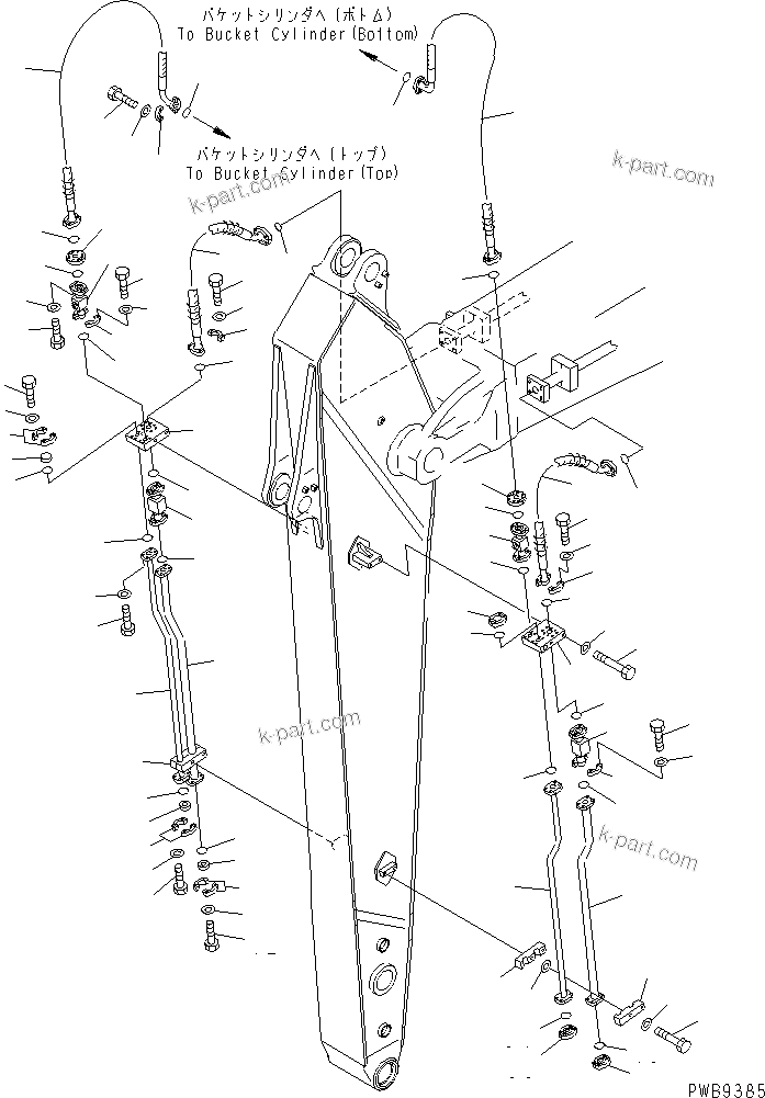 Komatsu parts book diagram for PC290LC-6K S/N K30001-UP: ARM (3.0M) (ADDITIONAL PIPING) (CLAMSHELL LINE)(#K30001-K34000)