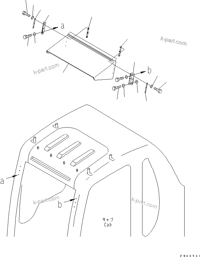 Komatsu parts book diagram for PC290LC-6K S/N K30001-UP: RAIN VISOR(#K34001-)