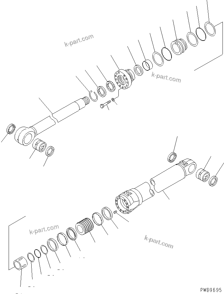 Komatsu parts book diagram for PC290LC-6K S/N K30001-UP: 1ST BOOM CYLINDER (2-PIECE BOOM)