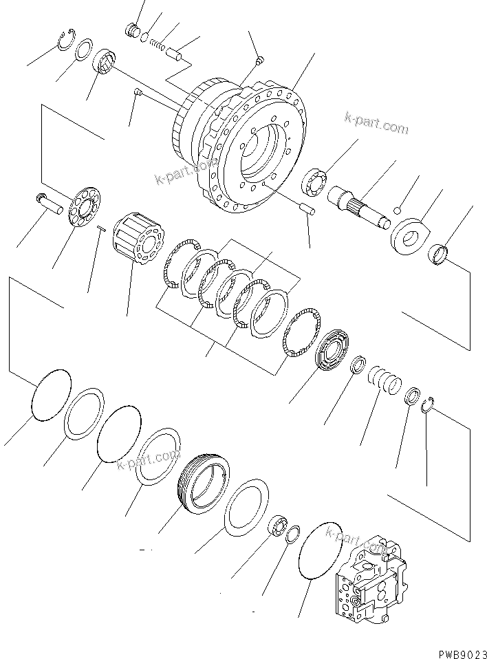 Komatsu parts book diagram for PC290LC-6K S/N K30001-UP: TRAVEL MOTOR (1/3)