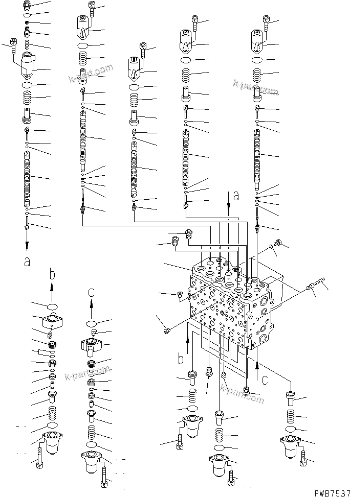Komatsu parts book diagram for PC290LC-6K S/N K30001-UP: MAIN VALVE (1-ACTUATOR) (1/14)