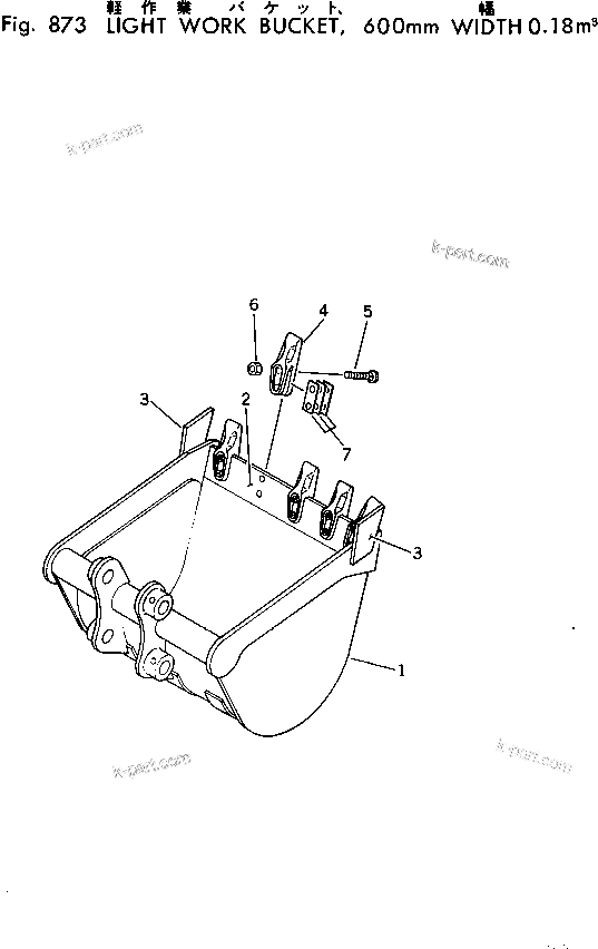 Komatsu parts book diagram for PC30-1 S/N 1001-UP: LIGHT WORK BUCKET ? 600MM WIDTH 0.18M3