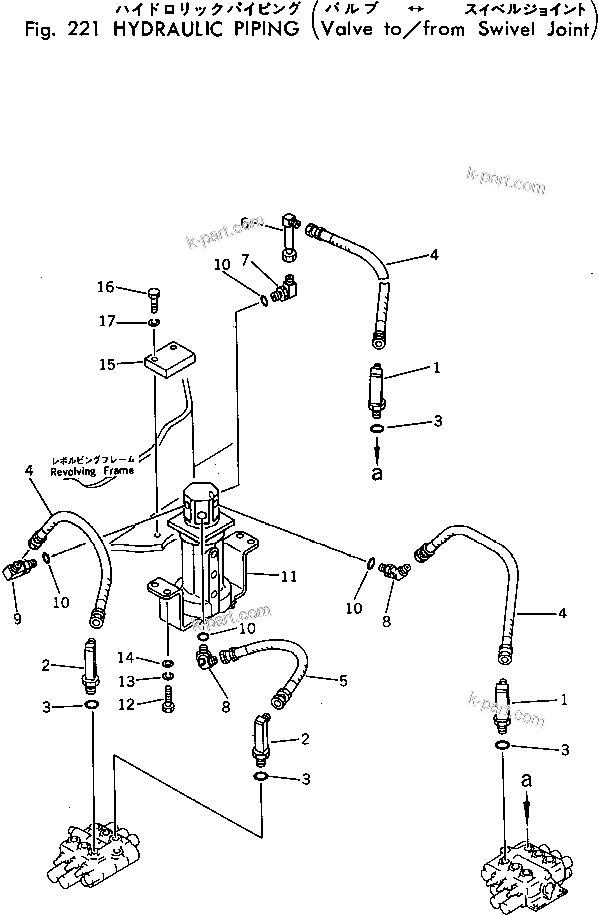 Komatsu parts book diagram for PC30-3 S/N 2601-UP: HYDRAULIC PIPING (VALVE TO/FROM SWIVEL JOINT)