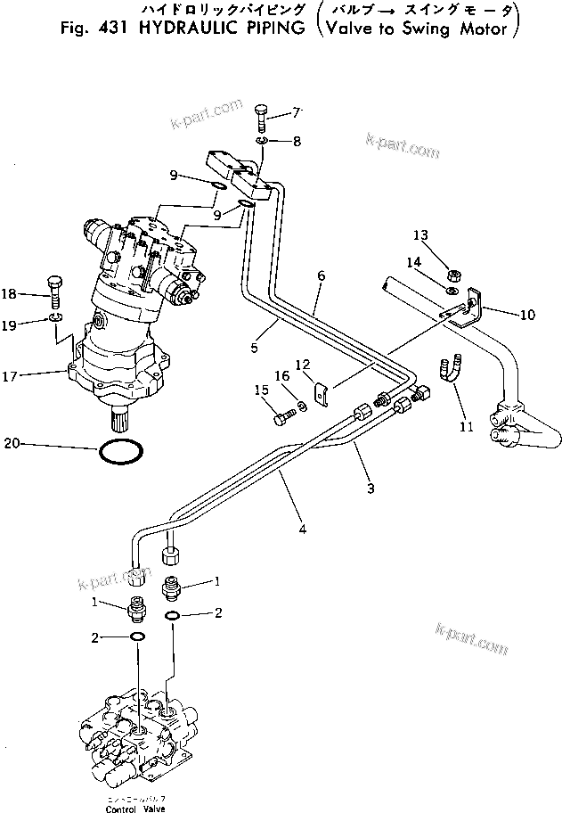 Komatsu parts book diagram for PC30-3 S/N 2601-UP: HYDRAULIC PIPING (VALVE TO SWING MOTOR)