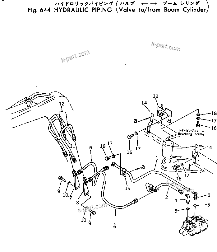 Komatsu parts book diagram for PC30-3 S/N 2601-UP: HYDRAULIC PIPING (VALVE TO/FROM BOOM CYLINDER)