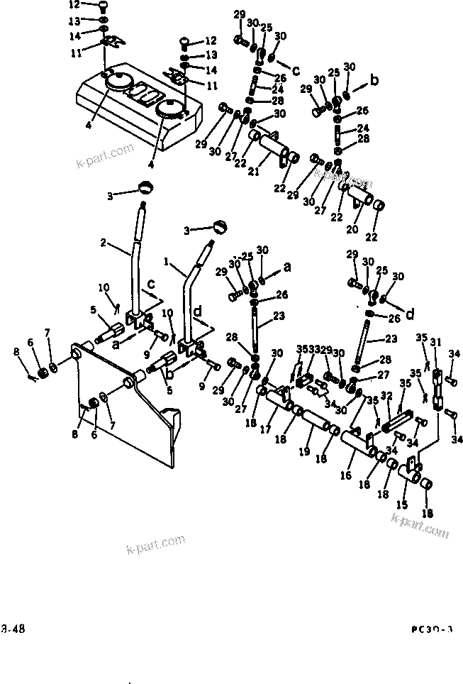 Komatsu parts book diagram for PC30-3 S/N 2601-UP: VALVE CONTROL LEVER (BOOM ? ARM ? BUCKET ? SWING) (TBG SPEC.)