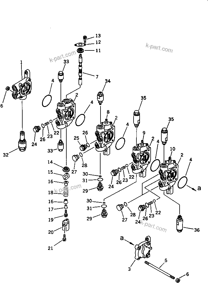 Komatsu parts book diagram for PC30-6 S/N 10001-UP: 4-SPOOL VALVE (1/2) (SWING ? TRAVEL SPEED ? BLADE ? ATTACHMENT)(#13025-)
