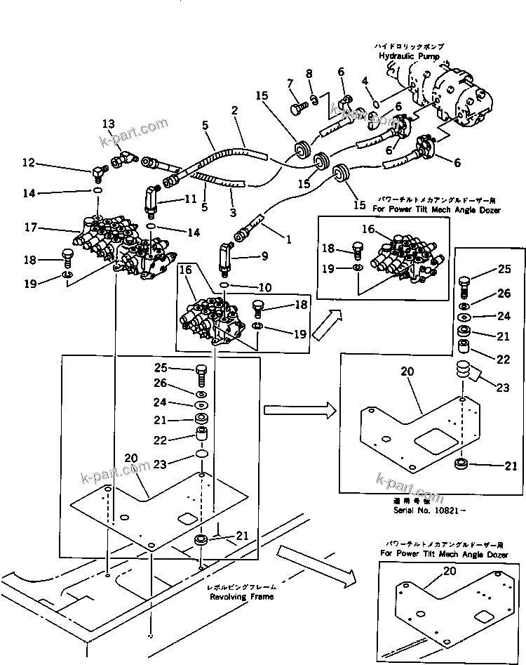 Komatsu parts book diagram for PC30-6 S/N 10001-UP: HYDRAULIC PIPING (PUMP TO VALVE)