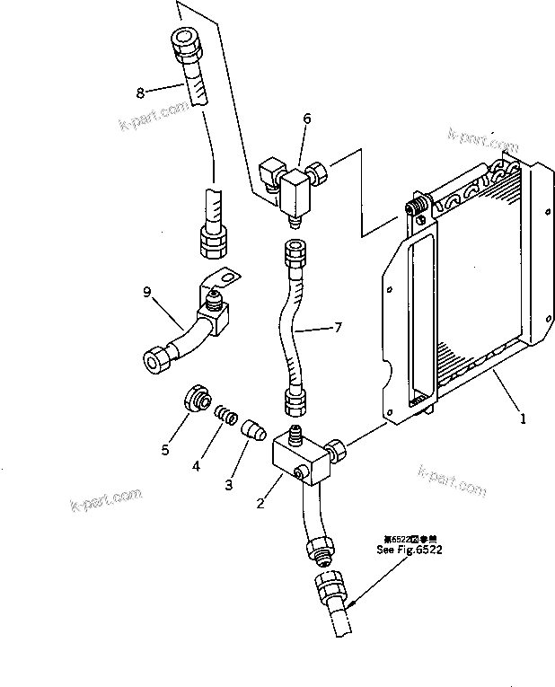 Komatsu parts book diagram for PC30-6 S/N 10001-UP: HYDRANLIC PIPING (OIL COOLER) (FOR BREAKER)