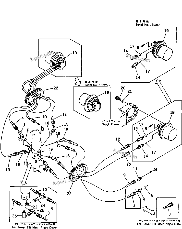 Komatsu parts book diagram for PC30-6 S/N 10001-UP: HYDRAULIC PIPING (SWIVEL JOINT TO/FROM TRAVEL MOTOR)