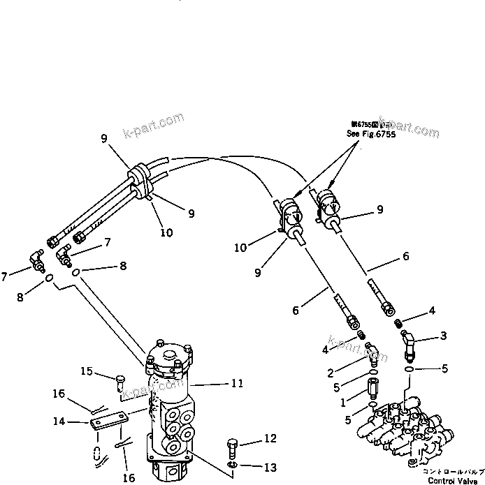 Komatsu parts book diagram for PC30-6 S/N 10001-UP: HYDRAULIC PIPING (BLADE CYLINDER LINE) (FOR POWER TILT MECHANICAL ANGLE DOZER)(#13025-)