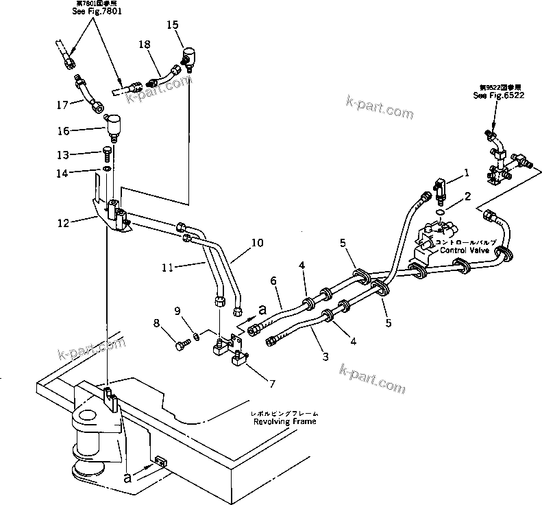 Komatsu parts book diagram for PC30-6 S/N 10001-UP: HYDRAULIC PIPING (BREAKER LINE) (CHASSIS SIDE)