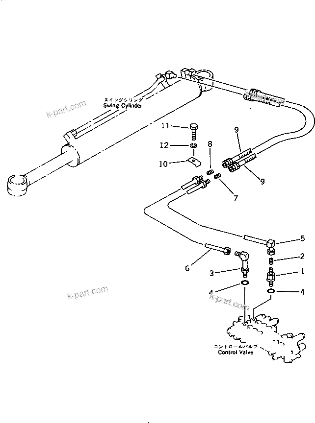 Komatsu parts book diagram for PC30-6 S/N 10001-UP: HYDRAULIC PIPING (SWING CYLINDER LINE)