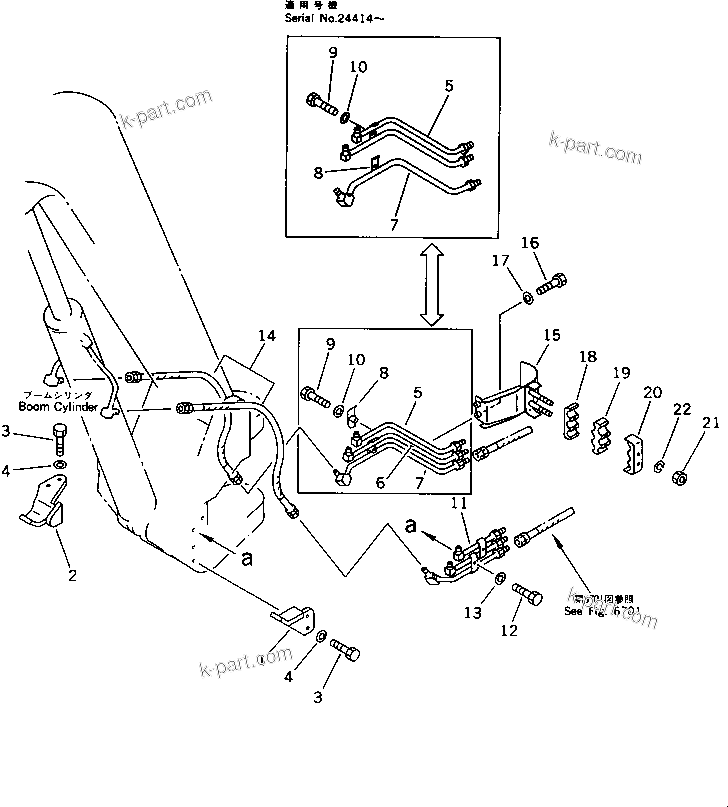 Komatsu parts book diagram for PC30-6 S/N 10001-UP: HYDRAULIC PIPING (BOOM CYLINDER LINE)