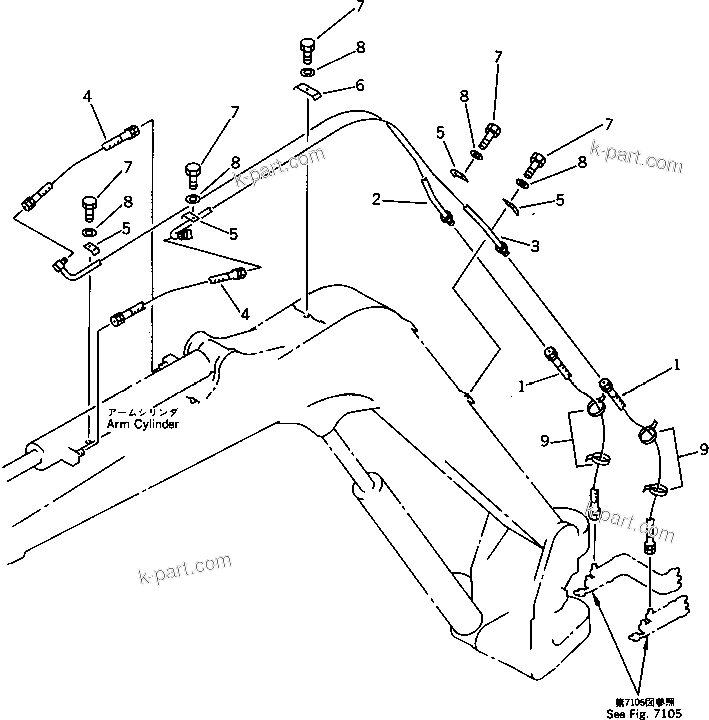 Komatsu parts book diagram for PC30-6 S/N 10001-UP: HYDRAULIC PIPING (ARM CYLINDER LINE)