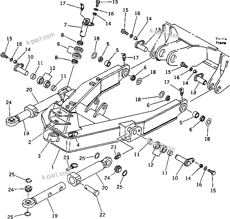 Komatsu parts book diagram for PC30-6 S/N 10001-UP: BLADE FRAME (FOR POWER TILT MECHANICAL ANGLE DOZER)(#13025-)