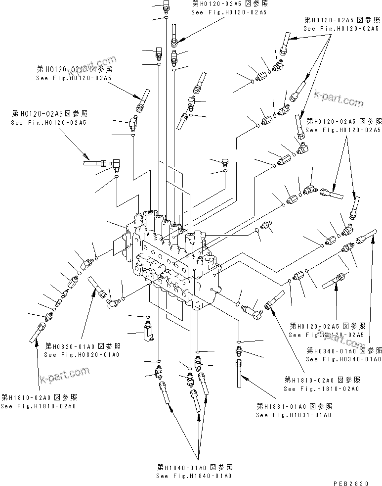 Komatsu parts book diagram for PC300-6Z S/N 30001-UP: MAIN VALVE (CONNECTING PARTS)(#30139-32999)