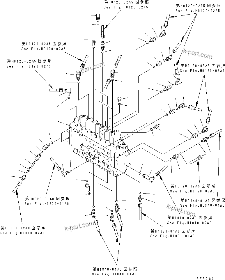 Komatsu parts book diagram for PC300-6Z S/N 30001-UP: MAIN VALVE (CONNECTING PARTS) (1 ACTUATOR)(#30139-32999)