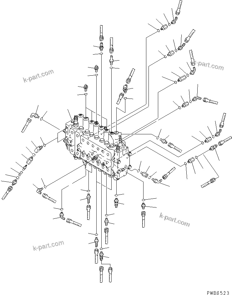 Komatsu parts book diagram for PC300-6Z S/N 30001-UP: MAIN VALVE (CONNECTING PARTS) (R/V LESS)(#33001-)