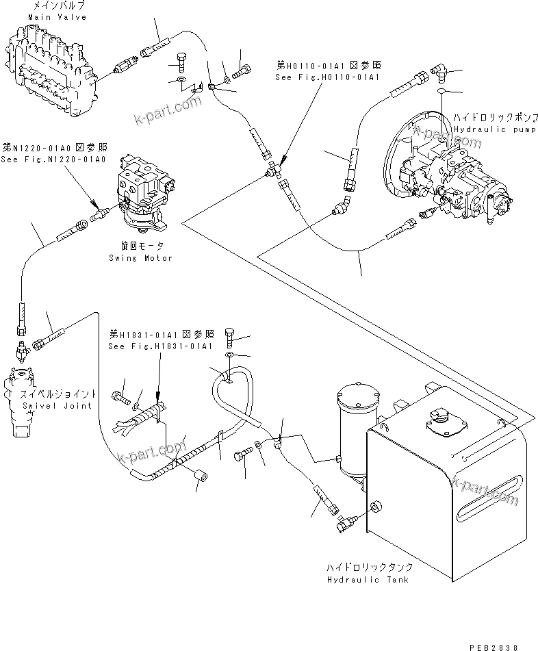 Komatsu parts book diagram for PC300-6Z S/N 30001-UP: DRAIN LINES(#30139-32999)