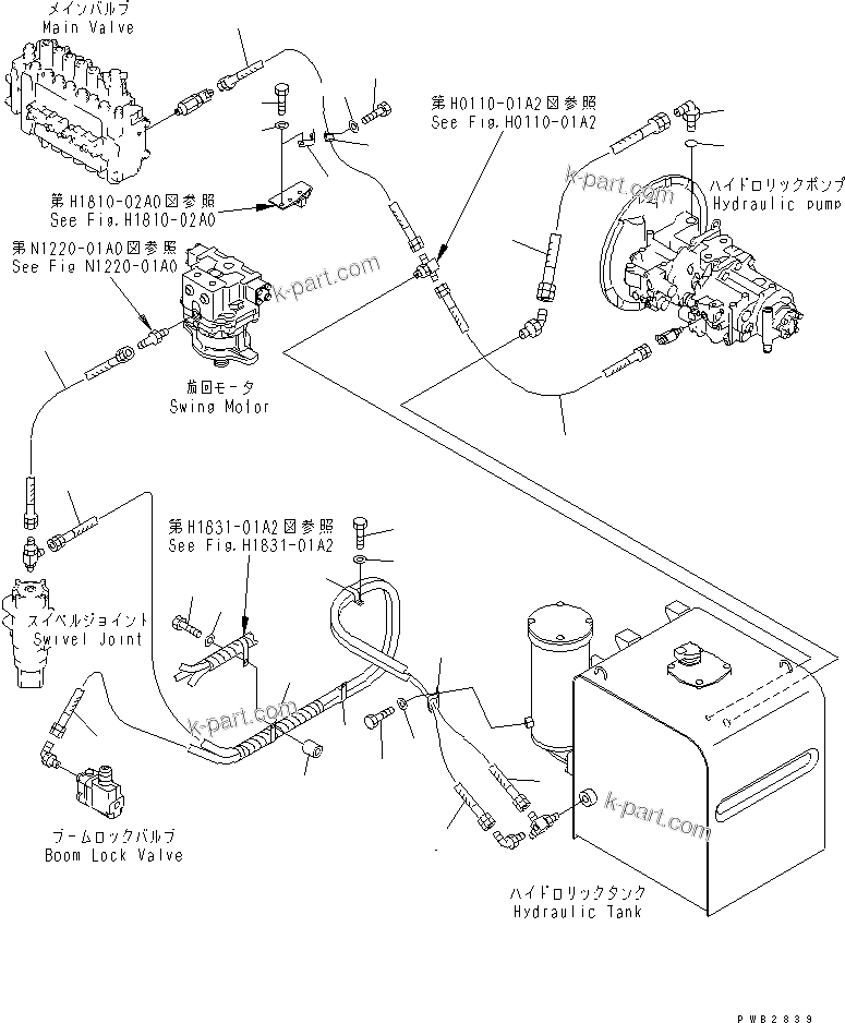 Komatsu parts book diagram for PC300-6Z S/N 30001-UP: DRAIN LINES (WITH DRIFT PRIVENTIVE)(#30139-32999)