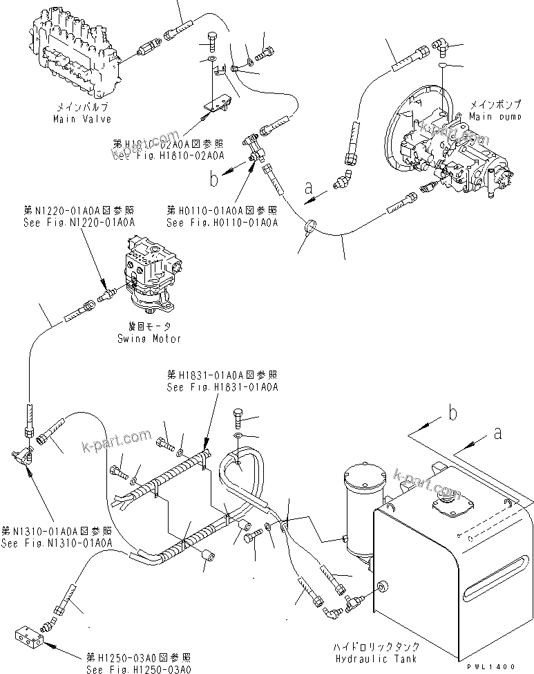 Komatsu parts book diagram for PC300-6Z S/N 30001-UP: DRAIN LINES (WITH BOOM BURST VALVE)(#33466-)