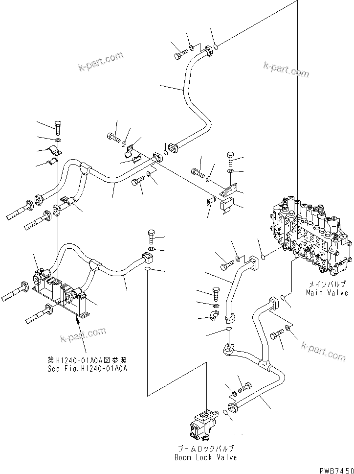 Komatsu parts book diagram for PC300-6Z S/N 30001-UP: BOOM LINE (VALVE BOOM LINE) (WITH DRIFT PRIVENTIVE)(#33001-33465)
