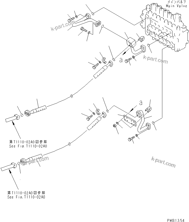 Komatsu parts book diagram for PC300-6Z S/N 30001-UP: ARM AND BUCKET LINE (VALVE ARM LINE)