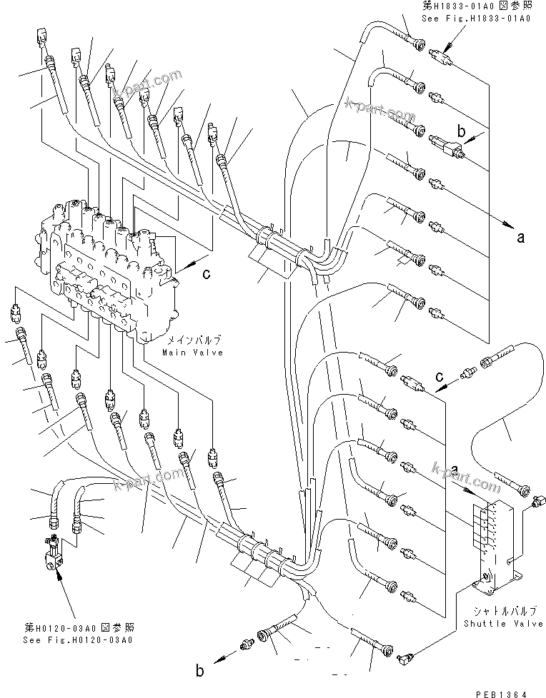 Komatsu parts book diagram for PC300-6Z S/N 30001-UP: PPC MAIN LINE (VALVE PPC LINE)(#30421-32999)