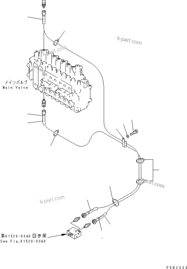 Komatsu parts book diagram for PC300-6Z S/N 30001-UP: PPC MAIN LINE (ADDITIONAL PPC LINE) (1 ACTUATOR)