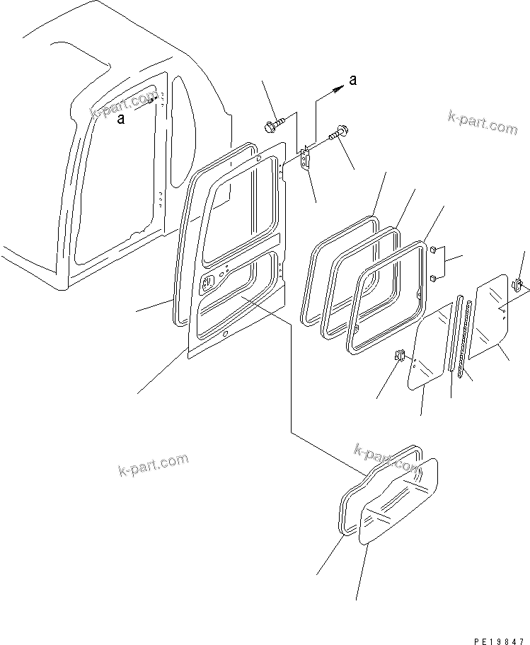 Komatsu parts book diagram for PC300-6Z S/N 30001-UP: OPERATOR'S CAB (DOOR)