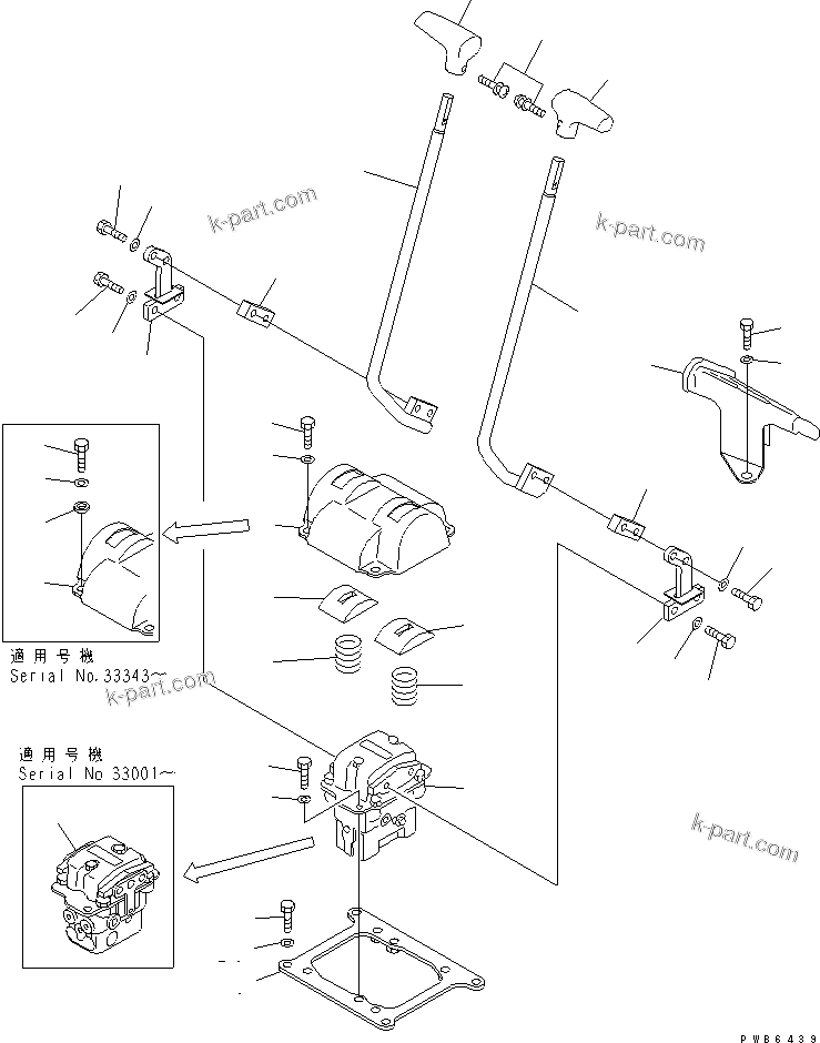 Komatsu parts book diagram for PC300-6Z S/N 30001-UP: FLOOR FRAME (TRAVEL LEVER) (1 ACTUATOR) (WIHOUT PEDAL)(#30638-34109)