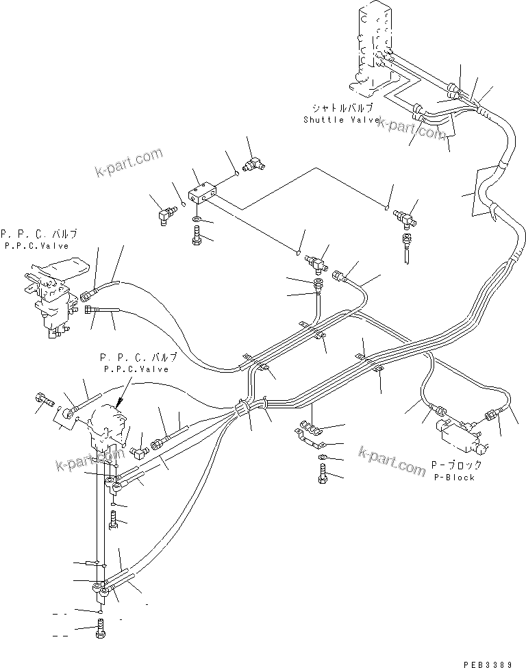 Komatsu parts book diagram for PC300-6Z S/N 30001-UP: FLOOR FRAME (PPC TRAVEL LINE) (2 ACTUATOR)(#30638-32999)