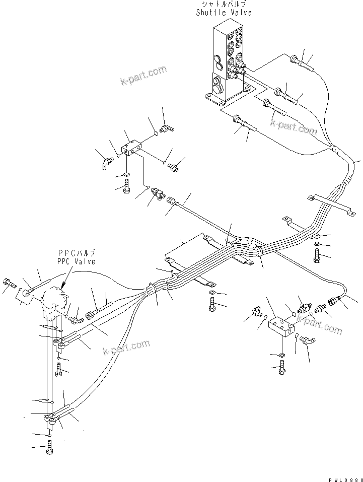 Komatsu parts book diagram for PC300-6Z S/N 30001-UP: FLOOR FRAME (PPC TRAVEL LINE) (1 ACTUATOR)(#33466-)
