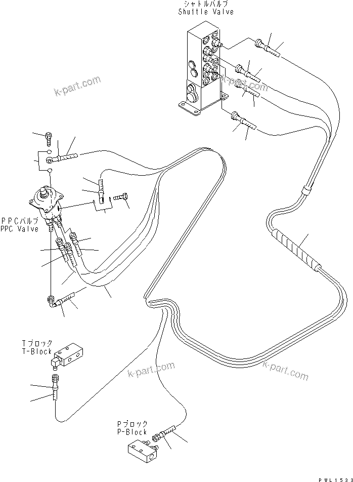 Komatsu parts book diagram for PC300-6Z S/N 30001-UP: FLOOR FRAME (PPC WORK LINE) (HOSE)(#33466-)