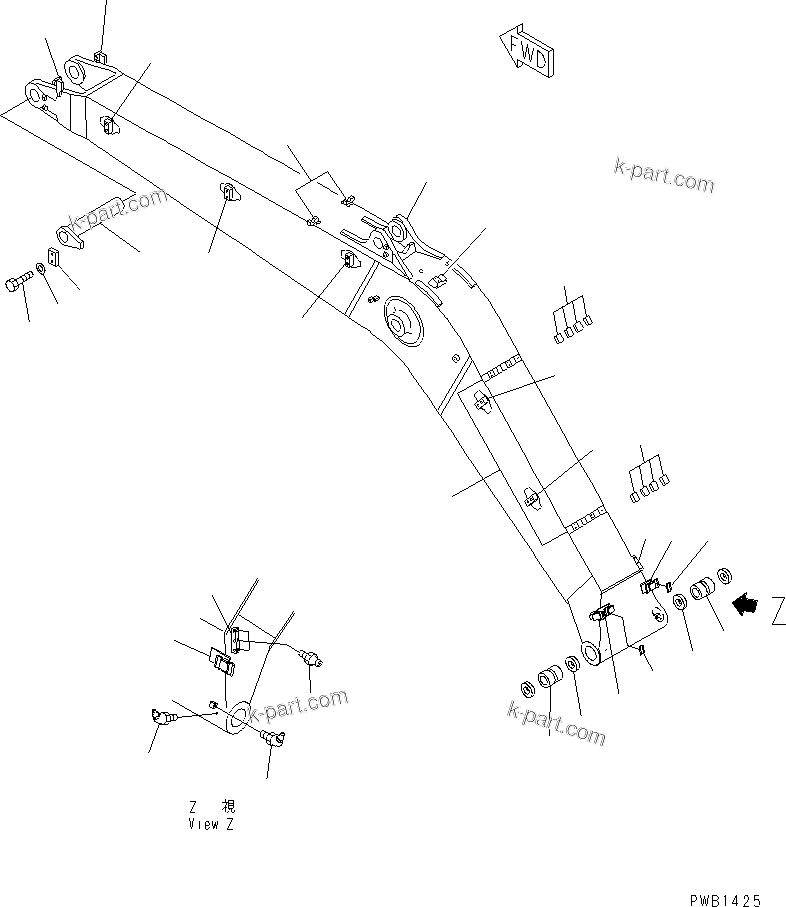 Komatsu parts book diagram for PC300-6Z S/N 30001-UP: BOOM (BOOM AND TOP PIN) (FOR ADDITIONAL PIPING)(#30001-32999)