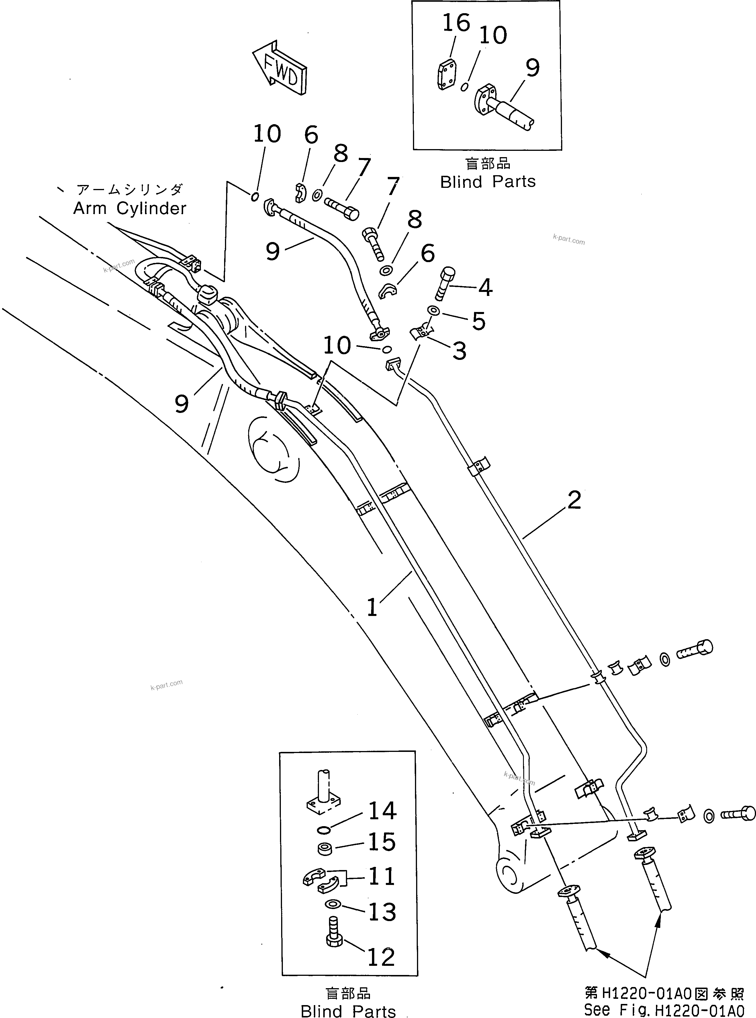 Komatsu parts book diagram for PC300-6Z S/N 30001-UP: BOOM (ARM CYLINDER LINE)