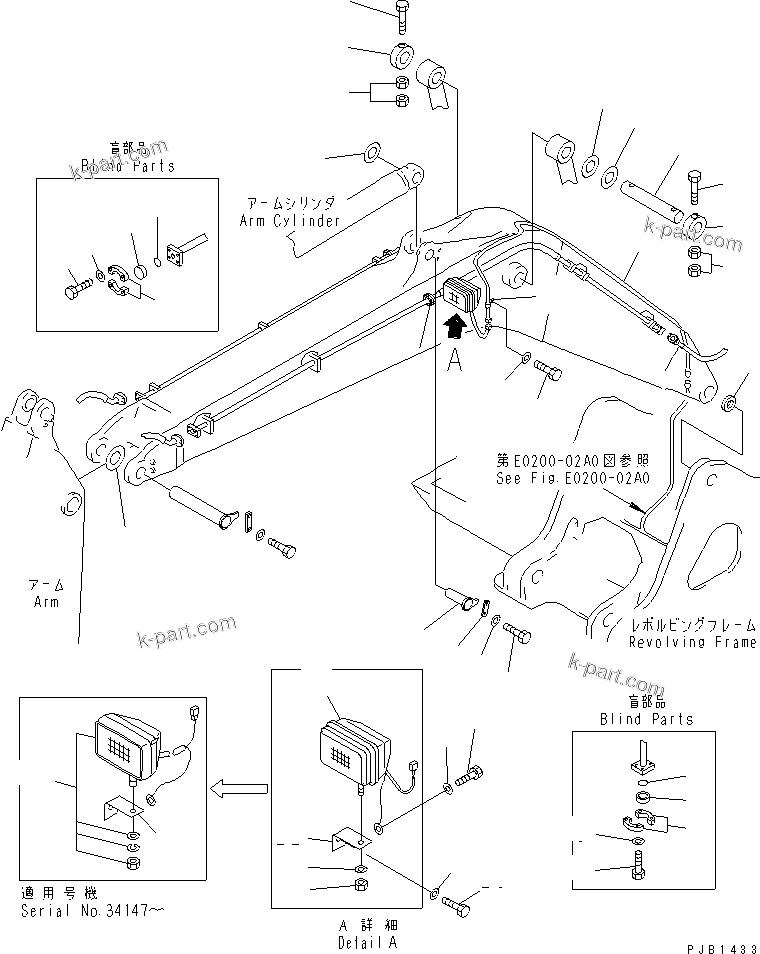 Komatsu parts book diagram for PC300-6Z S/N 30001-UP: BOOM (CYLINDER PIN AND WORKING LAMP) (FOR ADDITIONAL PIPING)