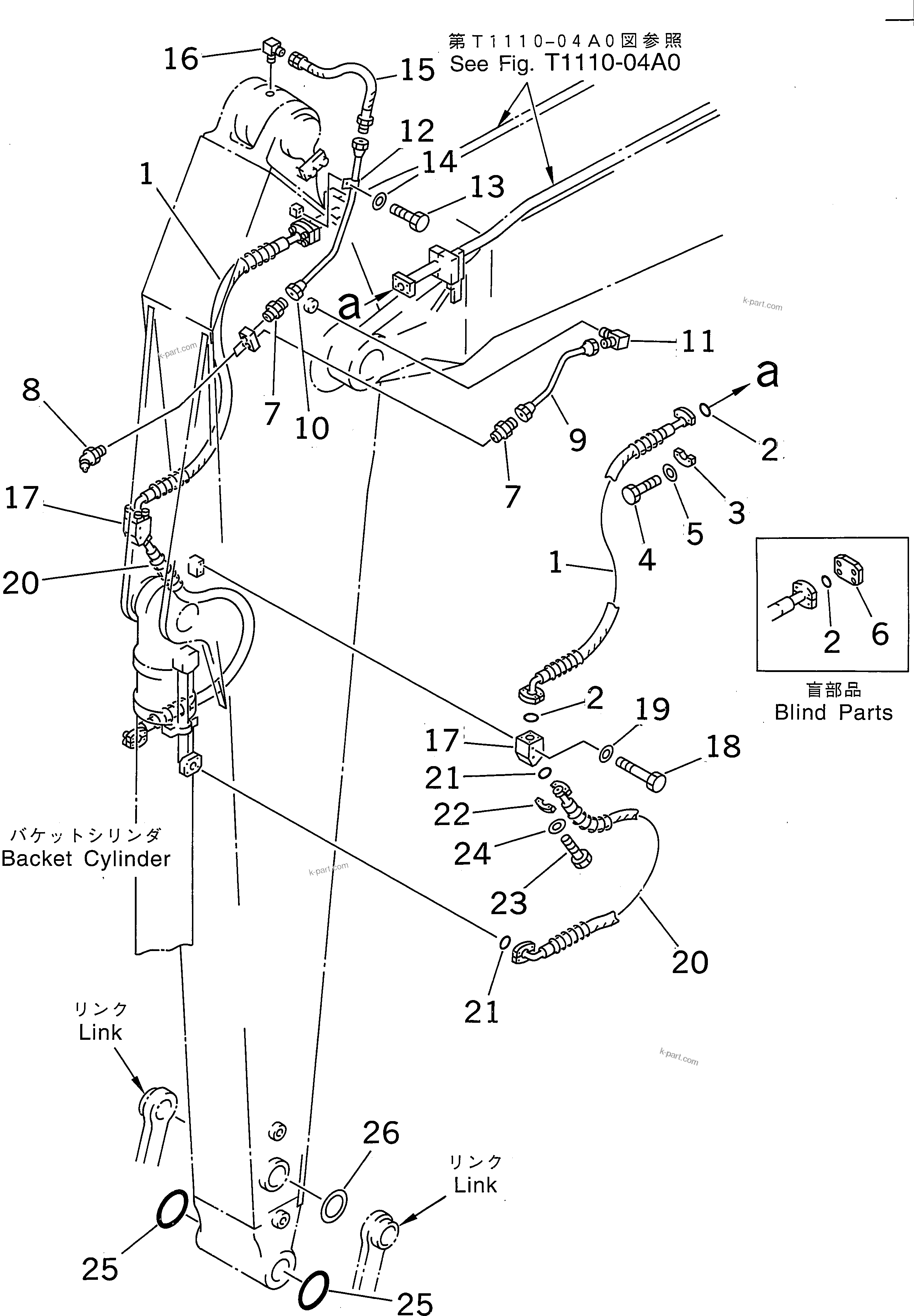 Komatsu parts book diagram for PC300-6Z S/N 30001-UP: ARM (4.0M) (BUCKET CYLINDER HOSE AND SPACER)