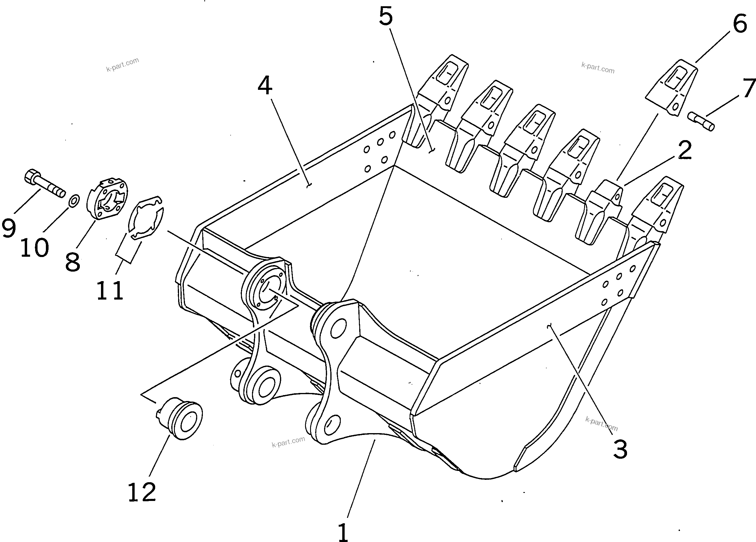 Komatsu parts book diagram for PC300-6Z S/N 30001-UP: BUCKET ? 1.4M3 ? 1515MM (HORIZONTAL PIN TYPE) (WITH ADJUSTING)
