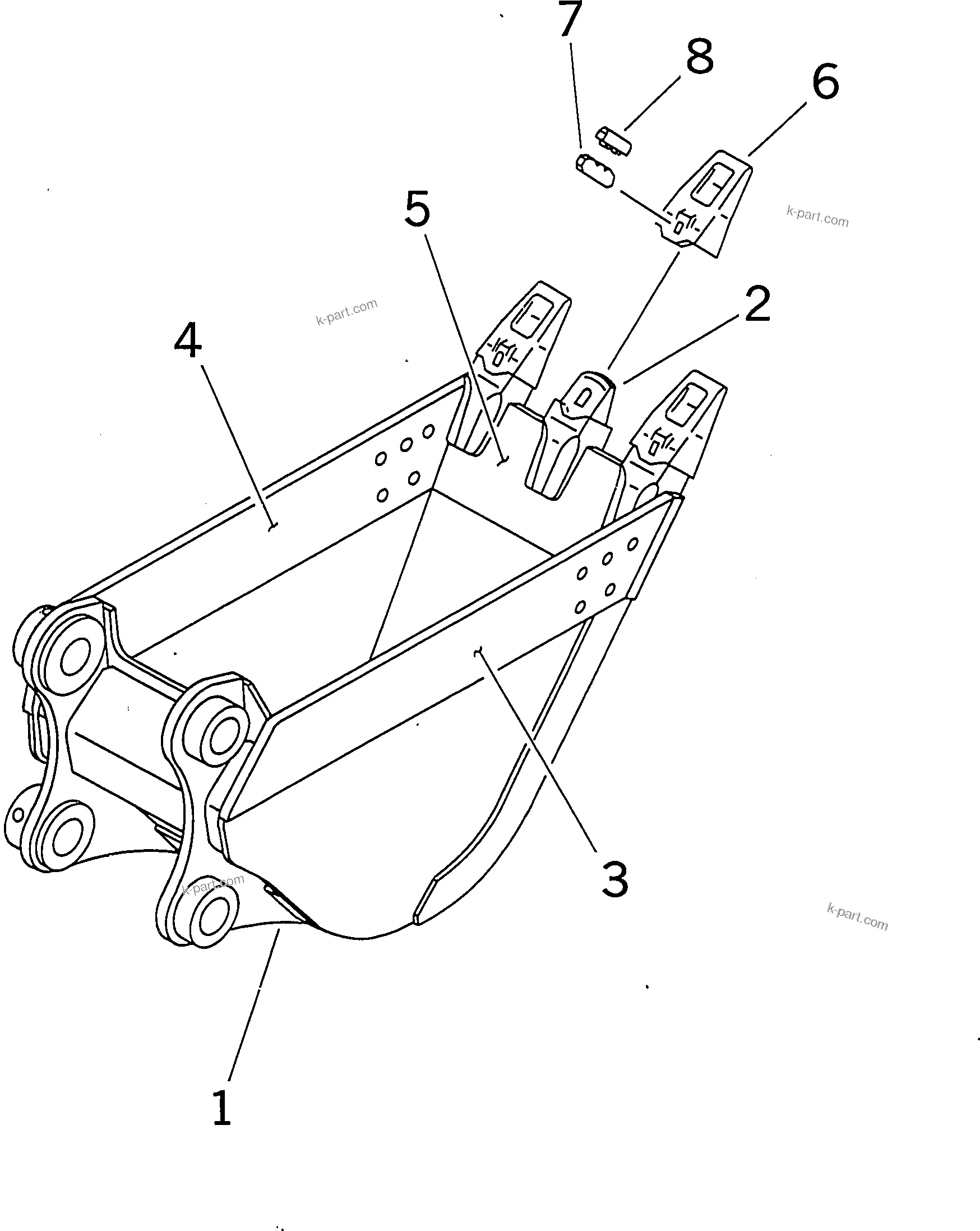 Komatsu parts book diagram for PC300-6Z S/N 30001-UP: BUCKET ? 0.48M3 ? 610MM (VERTICAL PIN TYPE)