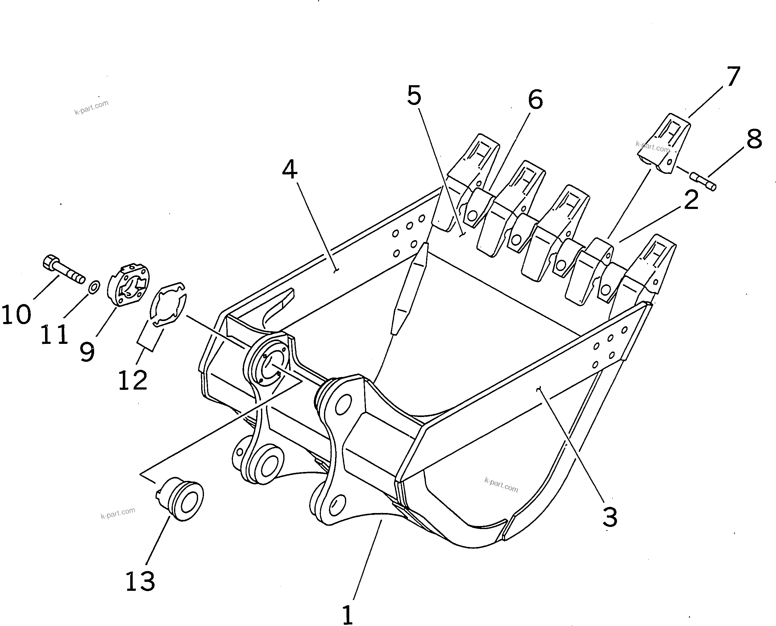 Komatsu parts book diagram for PC300-6Z S/N 30001-UP: BUCKET ? 1.2M3 ? 1310MM (HEAVY DUTY) (WITH ADJUSTING)(#30001-30001)