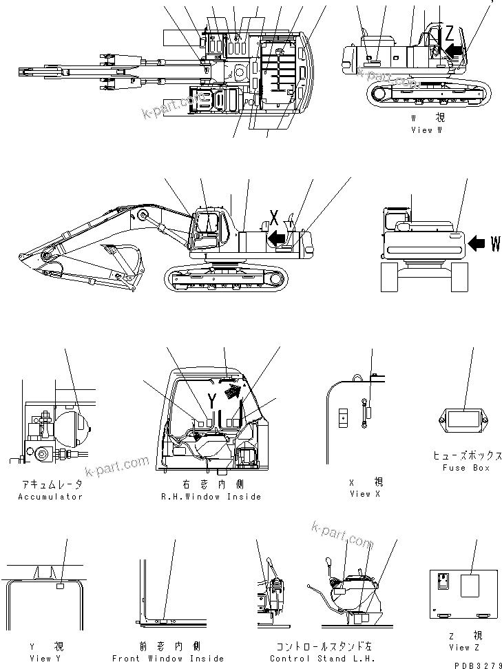Komatsu parts book diagram for PC300-6Z S/N 30001-UP: DECAL AND PLATE (JAPANESE)(#30139-33465)