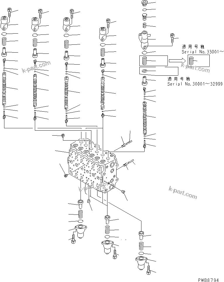 Komatsu parts book diagram for PC300-6Z S/N 30001-UP: MAIN VALVE (2-ACTUATOR) (1/15)(#30893-)