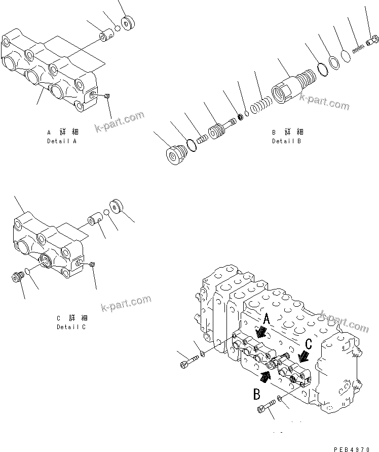 Komatsu parts book diagram for PC300-6Z S/N 30001-UP: MAIN VALVE (2-ACTUATOR) (7/15)(#30893-)