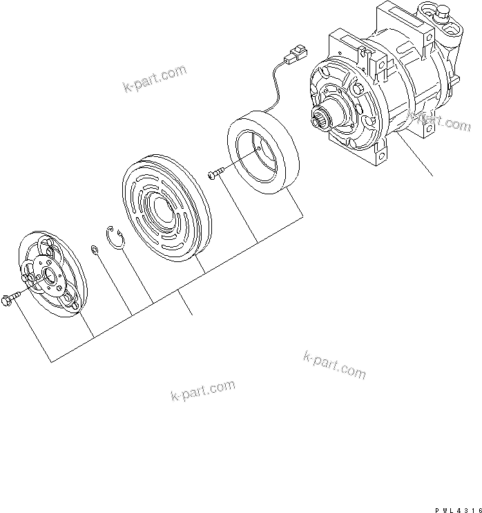 Komatsu parts book diagram for PC300-6Z S/N 30001-UP: AIR COMPRESSOR UNIT (FOR AIR CONDITIONER)(#33001-)