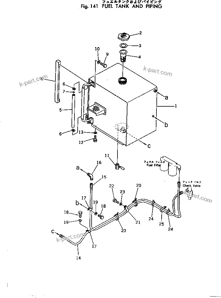 Komatsu parts book diagram for PC300-2 S/N 11001-UP: FUEL TANK AND PIPING