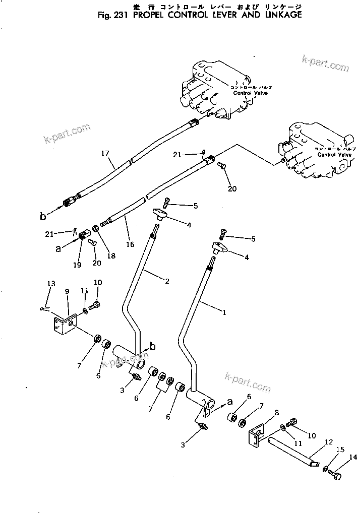 Komatsu parts book diagram for PC300-2 S/N 11001-UP: PROPEL CONTROL LEVER AND LINKAGE