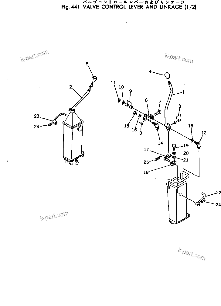 Komatsu parts book diagram for PC300-2 S/N 11001-UP: VALVE CONTROL LEVER AND LINKAGE (1/2)